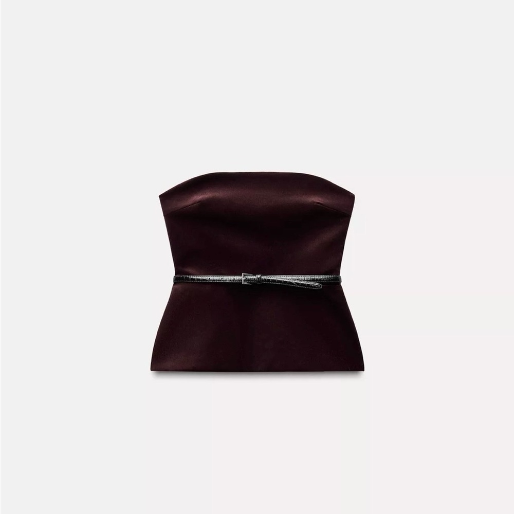 Zara Burgundy Strapless Dress with Black Belt